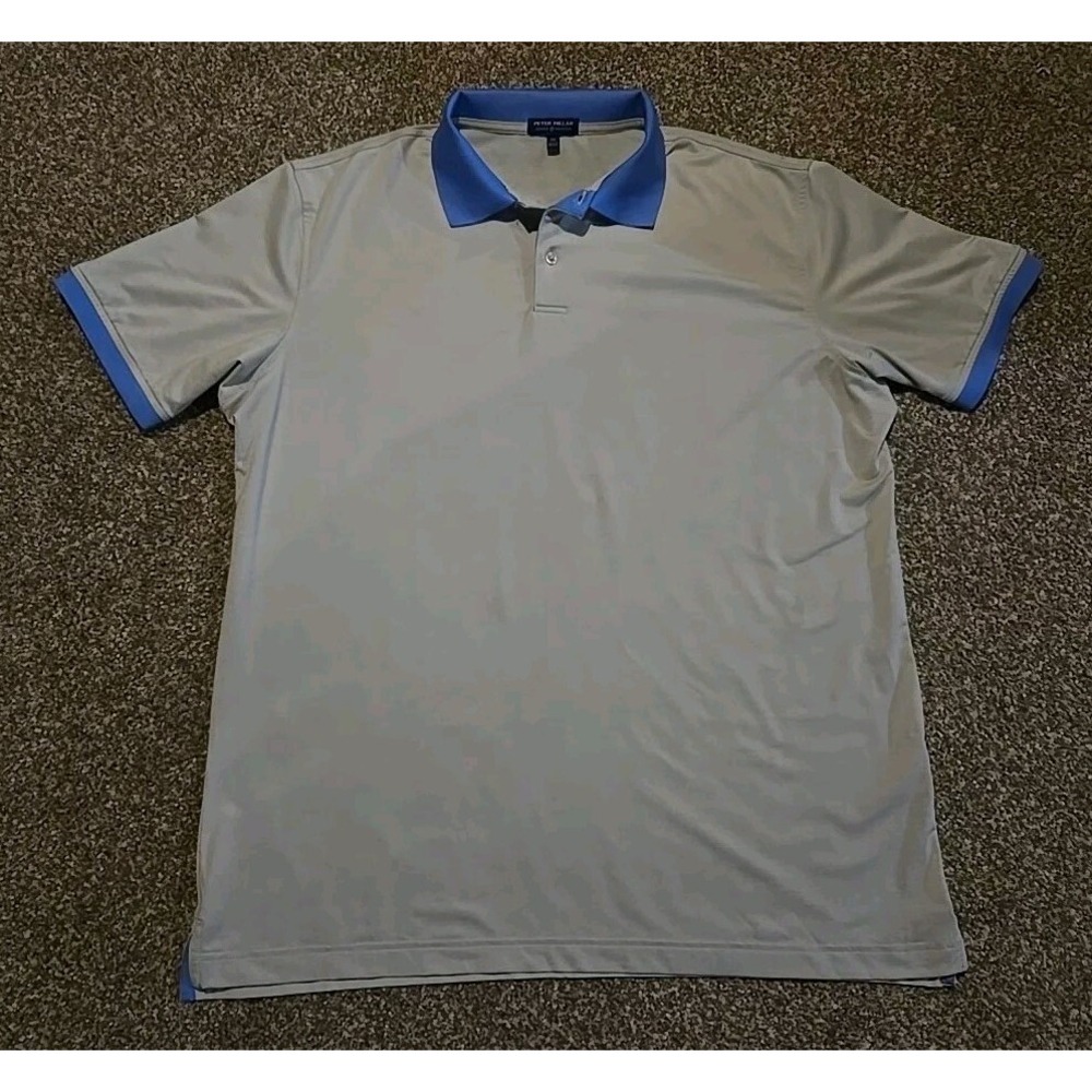 Peter Millar Crown Crafted Men's Polo Size XL Gray/Blue Performance Golf